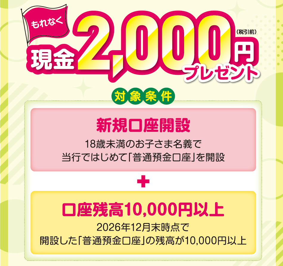 対象条件を満たされた方にもれなく現金2,000円（税引前）プレゼント